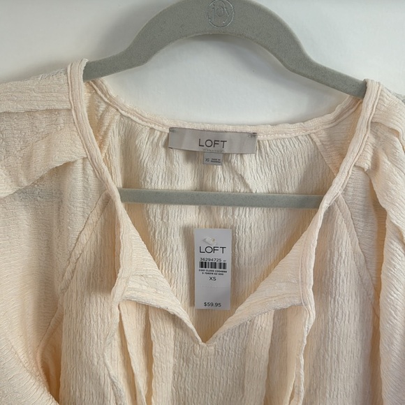NWT Loft Ivory Peasant Lantern Puff Sleeve Tie Blouse Size XS - Picture 5 of 7